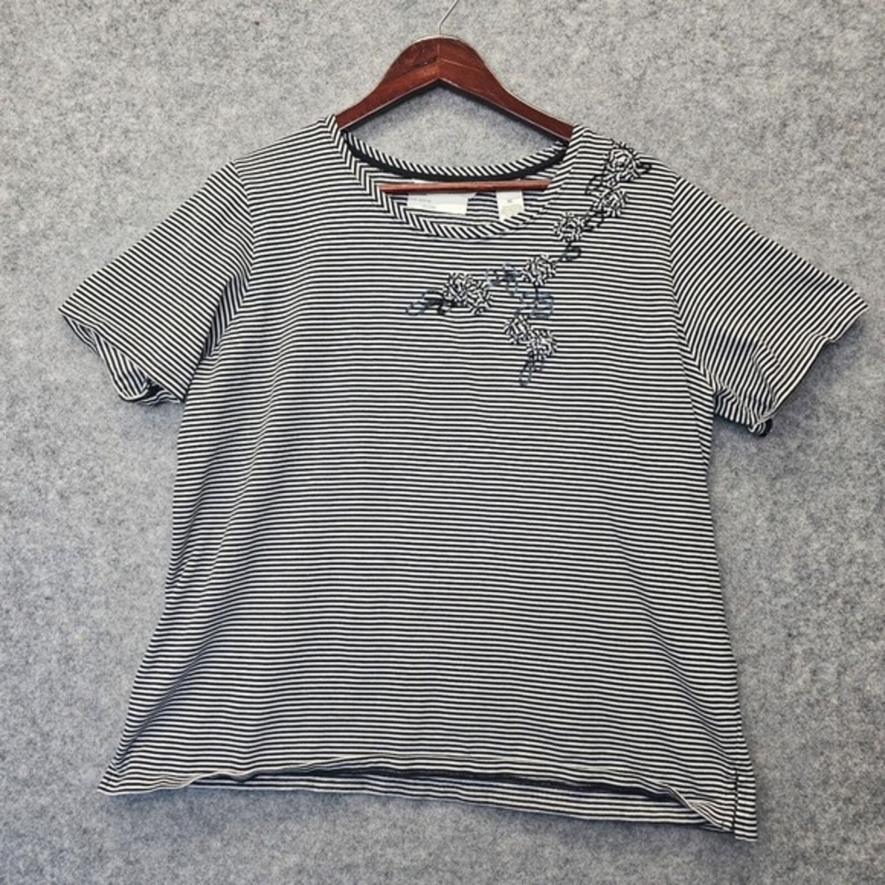 Oversized Striped Tee Womens XL Black White Flower Coquette Shirt DRAPERS DAMONS